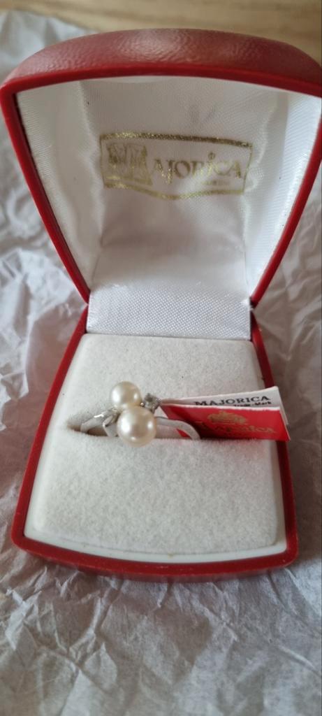 VINTAGE MAJORICA parelring 925 maat 19 3/4 zilver parel ring, Sieraden, Tassen en Uiterlijk, Ringen, Zo goed als nieuw, Dame, 19 tot 20