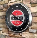 Mancave cafe Chrome metalen oude Heineken logo klok ., Ophalen of Verzenden, Zo goed als nieuw, Overige typen, Heineken