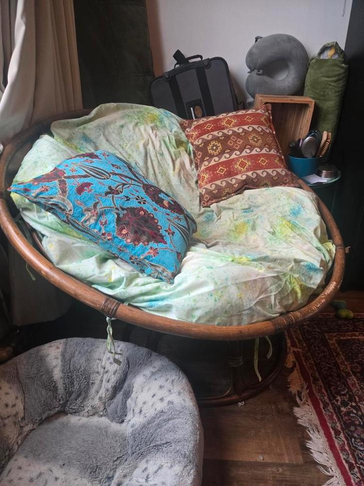 Papasan Rotan Stoel Chair Frame, Huis en Inrichting, Stoelen, Gebruikt, Eén, Riet of Rotan, Stof, Bruin, Ophalen