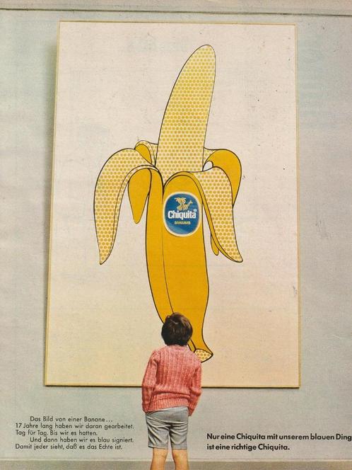 Retro reclame 1971 Chiquita bananen kind in museum, Verzamelen, Retro, Overige typen, Verzenden