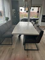 8-persoons eethoek velvet & hout met zwart metalen poten, 100 tot 150 cm, Eikenhout, 200 cm of meer, Ophalen of Verzenden