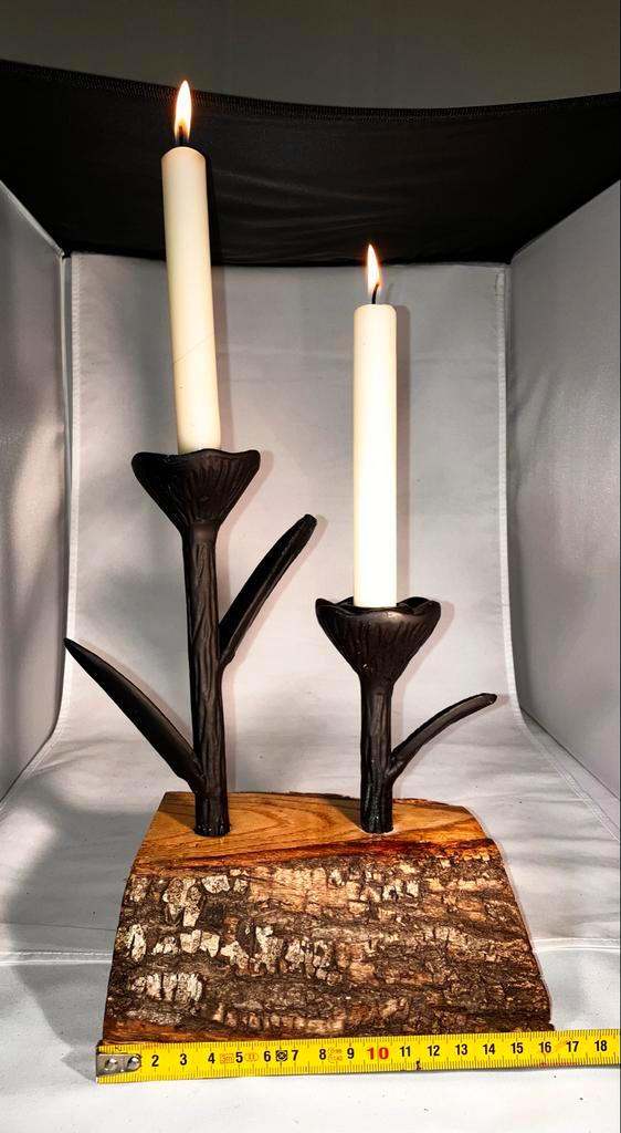 2 Kaarsenbloemen in Boomstronk, Huis en Inrichting, Woonaccessoires | Kandelaars en Kaarsen, Nieuw, Kandelaar, Minder dan 25 cm