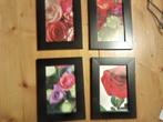 Set van 4 zwarte lijsten met rozen en anderz bloemen 14x19 c, Ophalen of Verzenden, Zo goed als nieuw, Minder dan 50 cm, Minder dan 50 cm