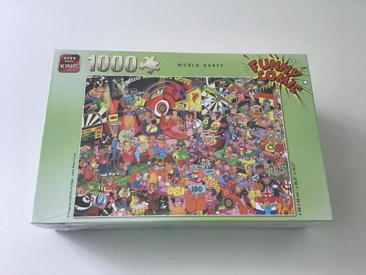 Puzzel World Darts 1000 stukjes - King Funny Comic *NIEUW*, Hobby en Vrije tijd, Denksport en Puzzels, Nieuw, Legpuzzel, 500 t/m 1500 stukjes