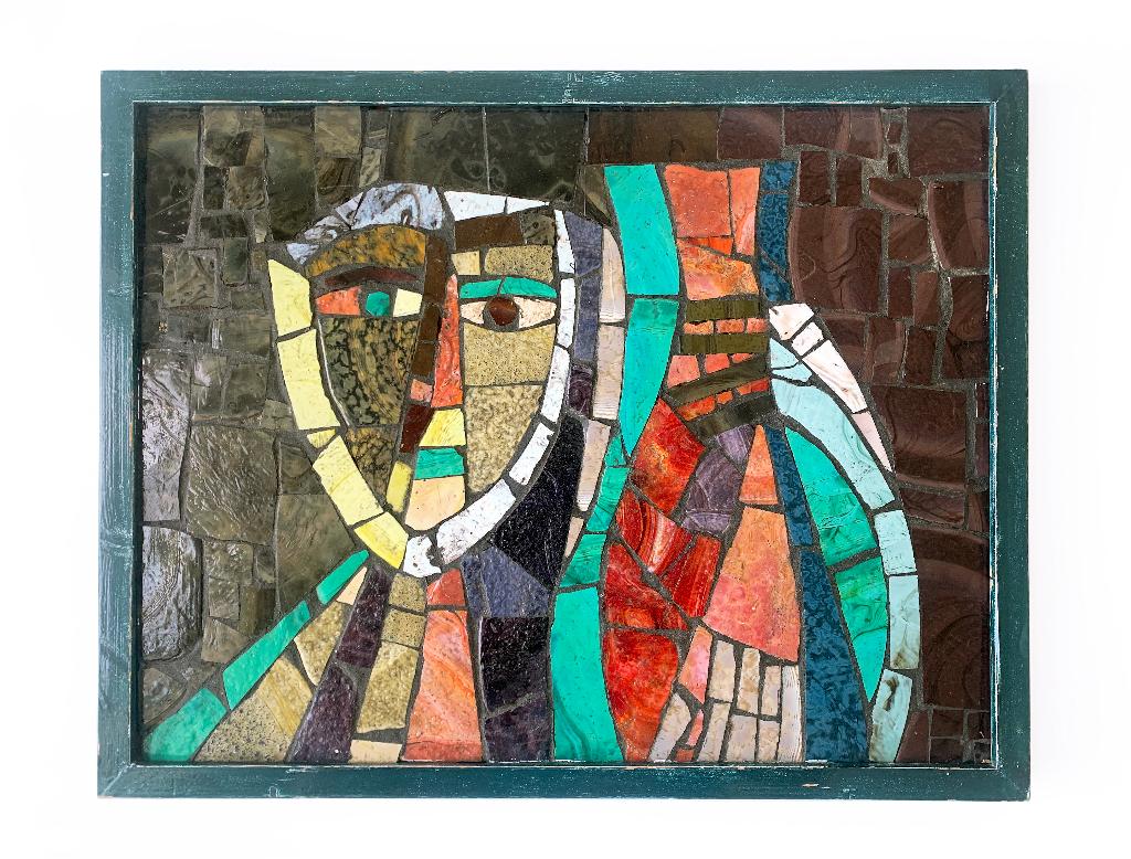 Vintage wanddecoratie wandtegel mozaïek kunst keramiek, Ophalen of Verzenden