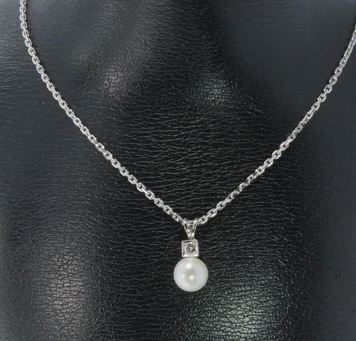 Diamant parel fraaie anker schakel dames ketting 14k goud, Sieraden, Tassen en Uiterlijk, Kettingen, Zo goed als nieuw, Goud, Goud