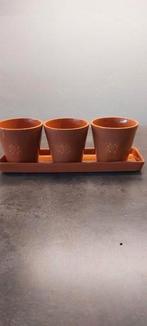 Terracotta potjes geglazuurd mini 4-delig setje/ kruiden, Tuin en Terras, Bloempotten, Rond, Ophalen of Verzenden, Zo goed als nieuw