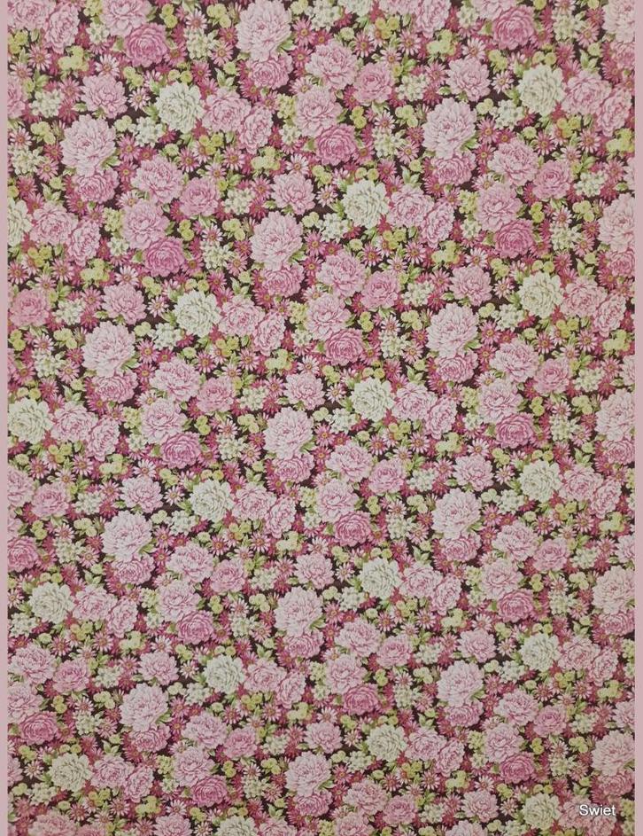 6935 Brocante bloemenveld origineel vintage behang swiet, Huis en Inrichting, Stoffering | Behang, Roze, minder dan 10 m², Verzenden
