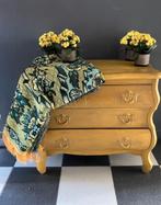 Buikkastje,  okergeel met goudenwax, ladenkastje, brocante, Ophalen, 50 tot 100 cm, Zo goed als nieuw, 3 of 4 laden