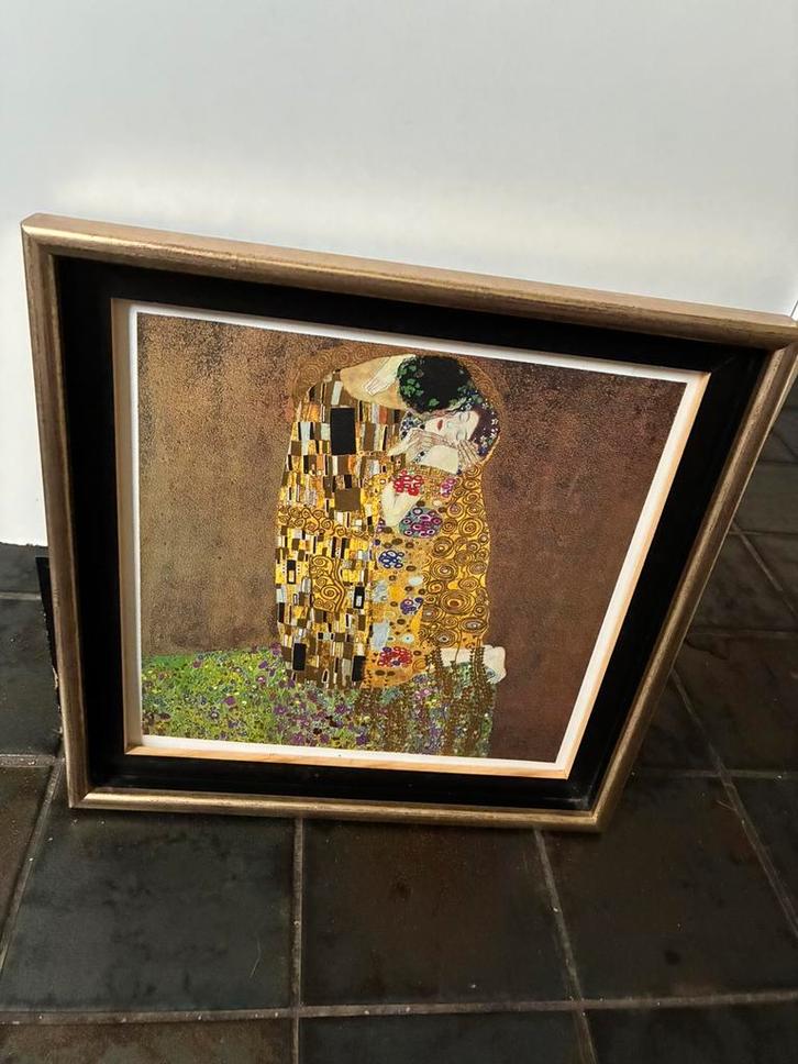 Print Gustav Klimt, de kus,  Swarovski kristallen, baklijst, Huis en Inrichting, Woonaccessoires | Schilderijen, Tekeningen en Foto's