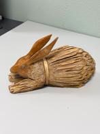 Vintage maïskolf konijn gesneden houten hoofd handgemaakt, Ophalen of Verzenden, Zo goed als nieuw, Dier