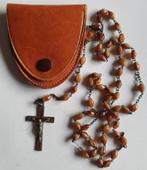 Vintage rozenkrans met leren tasje a, Overige materialen, Ketting, Verzenden