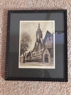 MooieANTIEKE ingelijsten tekening/litho OUDE KERK DEN HAAG, Antiek en Kunst, Ophalen of Verzenden