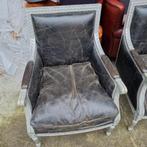 2 rofra fauteuils zilver + zwart vintage leer + BEZORGING, Chesterfield, Gebruikt, Leer, Ophalen of Verzenden