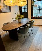 4 mooie velvet eetkamerstoelen in petrol kleur, Huis en Inrichting, Ophalen, Overige kleuren, Zo goed als nieuw, Vier