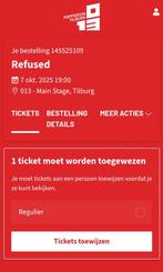 Concertkaartje Refused in 013 op 7 oktober, Eén persoon, Oktober