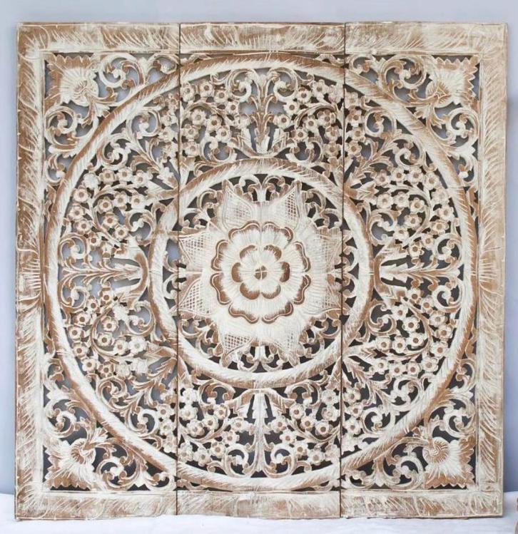 Houten paneel lotus in volle bloei, Huis en Inrichting, Woonaccessoires | Wanddecoraties, Zo goed als nieuw, Ophalen