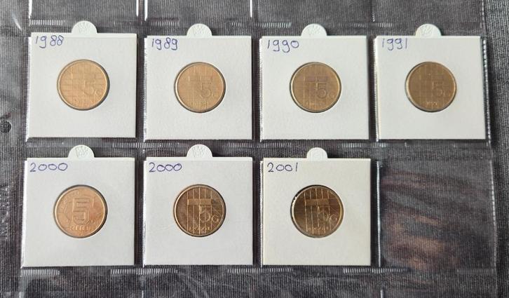 7 x 5 gulden munt nederland, Postzegels en Munten, Munten | Nederland, Setje, 5 gulden, Koningin Beatrix, Verzenden