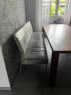 Grijs lederen eetkamerbank 205 cm, Huis en Inrichting, Stoelen, Ophalen, Gebruikt, Metaal, Grijs