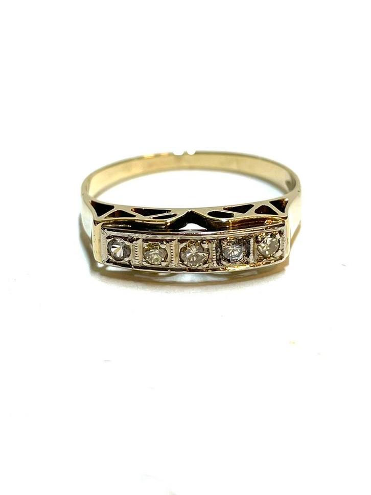 14k gouden ring met diamanten, Sieraden, Tassen en Uiterlijk, Ringen, Zo goed als nieuw, Dame, 18 tot 19, Goud, Goud, Met edelsteen