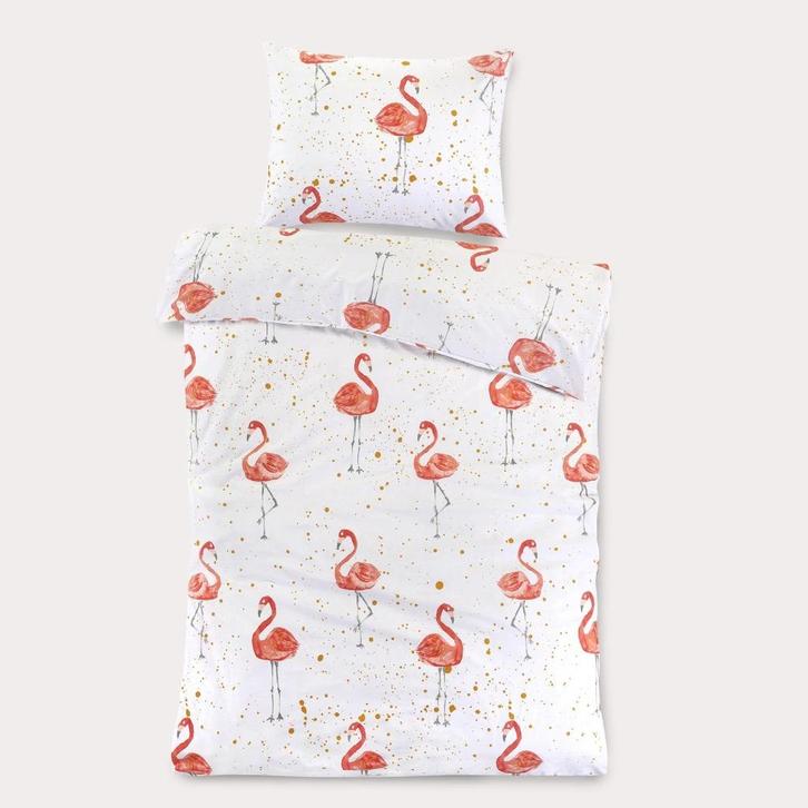 NOUS Kids dekbedovertrek set 120 x 150 cm – flamingo’s, Kinderen en Baby's, Kinderkamer | Beddengoed, Nieuw, Dekbedovertrek, Roze
