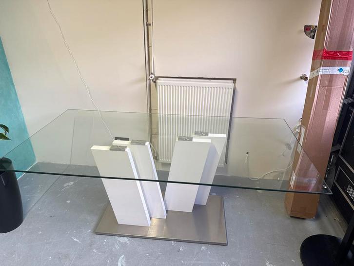 Stijlvolle glazen eettafel, Huis en Inrichting, Tafels | Eettafels, Zo goed als nieuw, 100 tot 150 cm, 150 tot 200 cm, Vier personen