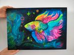 De exotische vis is beschilderd met lichtgevende acrylverf., Antiek en Kunst, Kunst | Schilderijen | Abstract, Ophalen of Verzenden