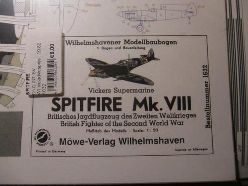 (03) Bouwplaat Spitfire Mk Viii schaal 1/50, Hobby en Vrije tijd, Modelbouw | Vliegtuigen en Helikopters, Zo goed als nieuw, Vliegtuig