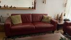 Leren bank diep rood 3/4 persoons, Huis en Inrichting, Banken | Bankstellen, Ophalen, Tweepersoons, 75 tot 100 cm, Zo goed als nieuw