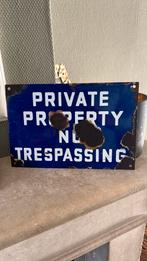 Emaille bord private property no trespassing cafe kroeg bar, Antiek en Kunst, Antiek | Emaille, Ophalen of Verzenden