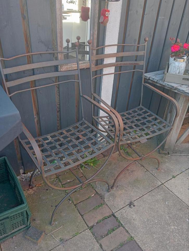 2 Gietijzeren Tuinstoelen, Tuin en Terras, Tuinstoelen, Ophalen of Verzenden