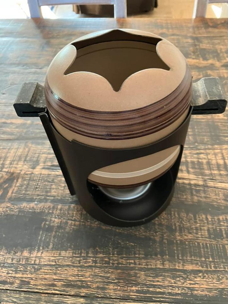 Vintage fonduestel met borden en fonduevorken, Huis en Inrichting, Keuken | Potten en Pannen, Gebruikt, Overige typen, Overige materialen