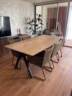 Eikenhouten eettafel – 220 x 110 cm, zwarte metalen poten, Huis en Inrichting, Tafels | Eettafels, 100 tot 150 cm, Eikenhout, 200 cm of meer