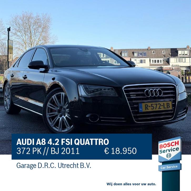 AUDI A8 4.2 FSI QUATTRO 273 kW 2011 Zwart, Auto's, Audi, Bedrijf, Benzine, Sedan, Geïmporteerd, Zwart, Ophalen