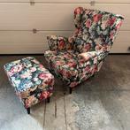 Vrolijk gebloemde Ikea fauteuil met voetenbank, Huis en Inrichting, Ophalen, Gebruikt, Scandinavisch gebloemd, 75 tot 100 cm