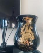 Zwart-Gouden Decoupage Vaas - Handgemaakt, Zwart, Nieuw, Ophalen of Verzenden, Glas