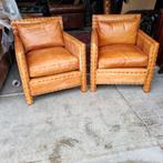 2 industriële rofra fauteuils cognac kleur + BEZORGING, Huis en Inrichting, Gebruikt, ., Chesterfield, 75 tot 100 cm
