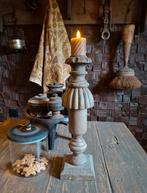 Mooie grote vergrijsde houten kandelaar van Hoffz 43 cm., Ophalen of Verzenden, Hout