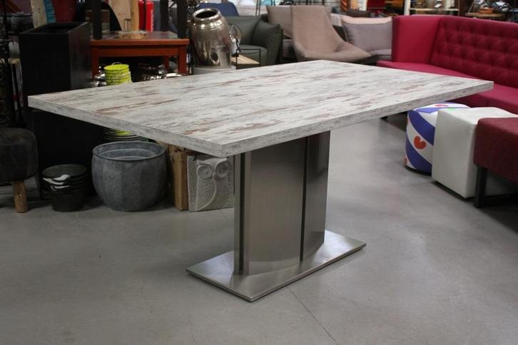 Ideale eettafel / bureau rvs grijs melamine 180 x 100 cm., Huis en Inrichting, Bureaus, Zo goed als nieuw, Ophalen