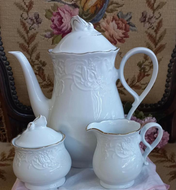 Brocante set van koffiepot en roomstel,Prinzess Gold,Bavaria, Antiek en Kunst, Curiosa en Brocante, Ophalen of Verzenden