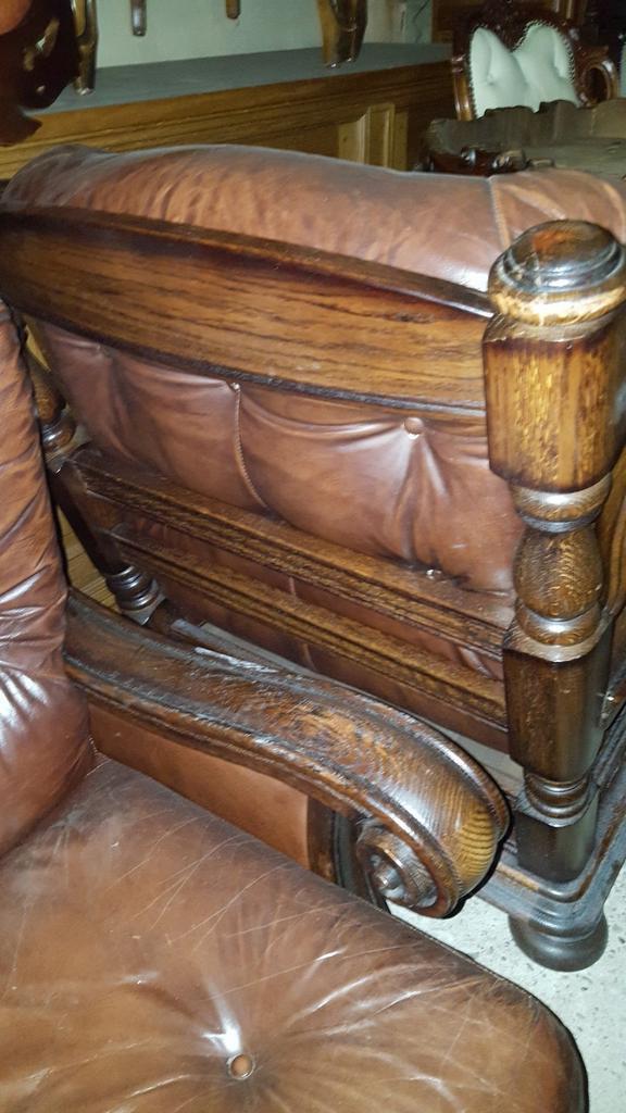 Eiken leder FAUTEUILS LEDER met bank, Antiek en Kunst, Antiek | Meubels | Stoelen en Banken, Ophalen