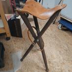 Leren driepootkruk jagerskruk inklapbaar, Ophalen of Verzenden, Hout