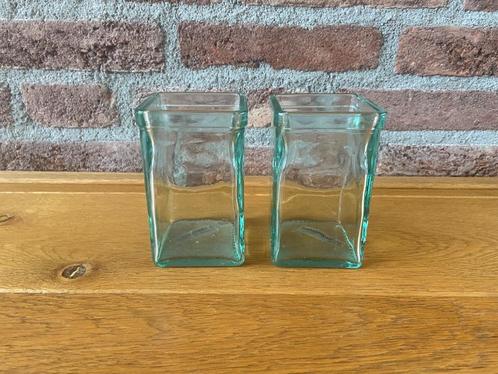2 glazen vazen / windlichten La Mediterranea, Huis en Inrichting, Woonaccessoires | Kandelaars en Kaarsen, Zo goed als nieuw, Minder dan 25 cm