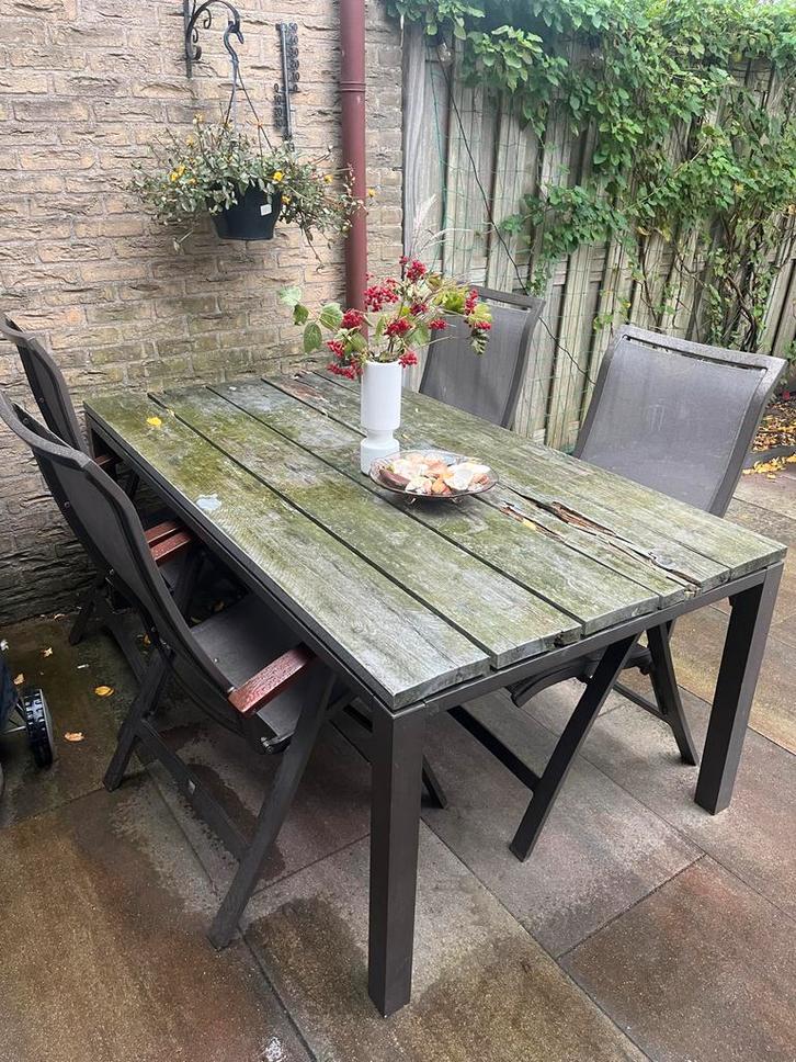 Tuinset Bellagio met 4 stoelen, Tuin en Terras, Tuinsets en Loungesets, Gebruikt, Tuinset, Aluminium, 4 zitplaatsen, Eettafel
