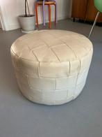 Vintage patchwork leren poef crème, Ophalen, Zo goed als nieuw, Rond