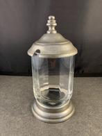 Kristallen (?) jampot met tinnen deksel en tinnen voet, Antiek en Kunst, Antiek | Glas en Kristal, Ophalen of Verzenden
