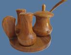 Peper Zout Mosterset~Hout~Vintage Tafelsetje~Houten Retro Pe, Ophalen of Verzenden, Huis en Inrichting