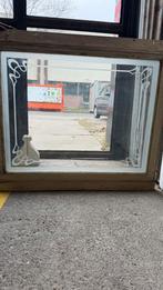 Art Nouveau Geëtst glas in venster, Gebruikt, Raamkozijn, Inclusief glas, Hout
