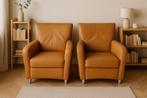 2x Leren fauteuils – Lichtbruin, Ophalen, Zo goed als nieuw, Leer