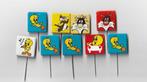 9 strip / cartoon speldjes : Tweetie bird en Sylvester, Verzamelen, Speldjes, Pins en Buttons, Gebruikt, Ophalen of Verzenden